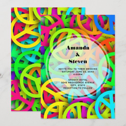 Groovy Vrede Tekens Rainbow Patroon Bruiloft Kaart (Voorkant / Achterkant)