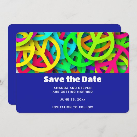 Groovy Vrede Tekens Rainbow Patroon Bruiloft Save The Date (Voorkant / Achterkant)