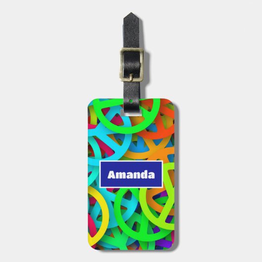 Groovy Vrede Tekens Regenboog Patroon Bagagelabel (Voorkant verticaal)