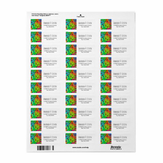 Groovy Vrede Tekens Regenboog Patroon Etiket (Full Sheet)
