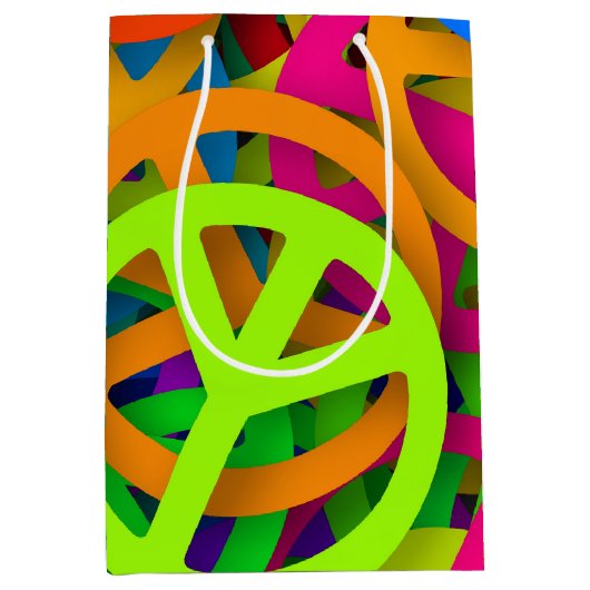 Groovy Vrede Tekens Regenboog Patroon Medium Cadeauzakje (Voorkant)