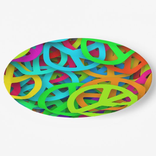 Groovy Vrede Tekens Regenboog Patroon Papieren Bordje (Gekanteld)