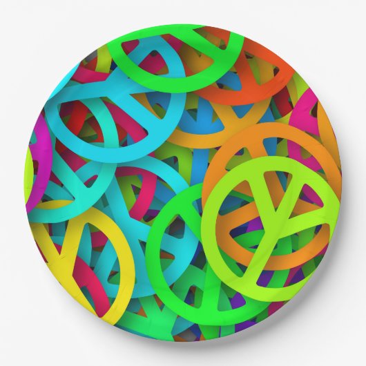 Groovy Vrede Tekens Regenboog Patroon Papieren Bordje (Voorkant)