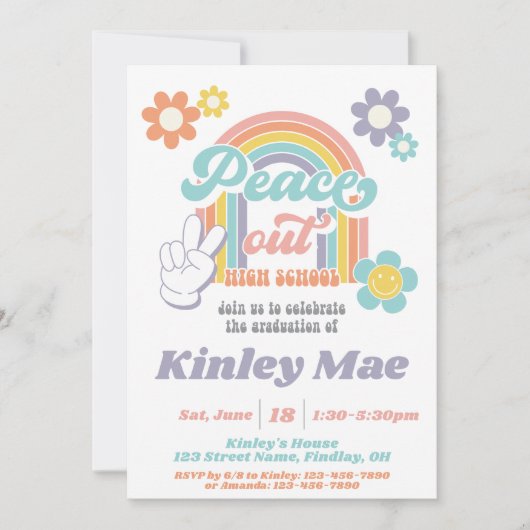 Groovy Vrede Uit Middelbare School Afstudeerfeest Kaart (Voorkant)