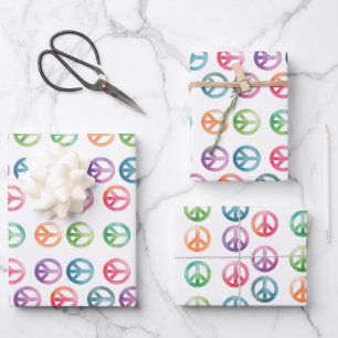 Groovy vredestekens waterverf stijl hippie liefde inpakpapier vel