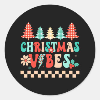 Groovy Vrolijke Kerstvibes Hippie Familie Ronde Sticker