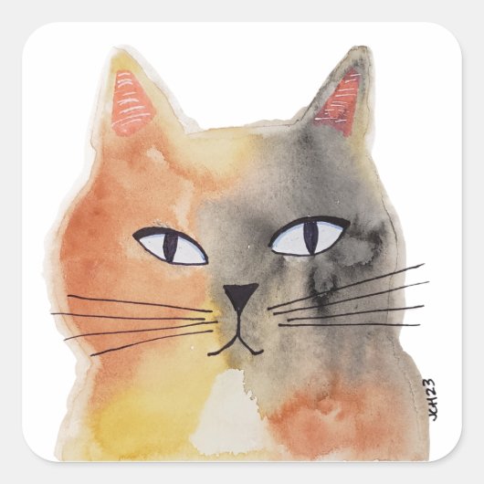 Groovy Waterverf Cat Art Sticker (Voorkant)