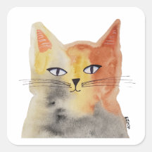 Groovy Waterverf Cat Art Sticker