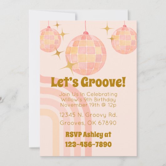 Groovy Waterverf Disco Verjaardagsuitnodiging Kaart (Voorkant)