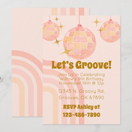 Groovy Waterverf Disco Verjaardagsuitnodiging Kaart (Voorkant / Achterkant)