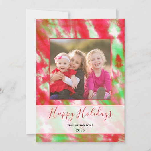 Groovy Waterverf Tie Dye Modern Boho Hippie Foto Feestdagenkaart (Voorkant)