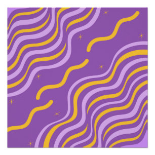 Groovy Wavy Stripe Paarse Gele Abstracte Lente Perfect Poster