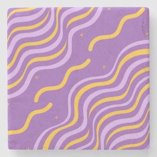 Groovy Wavy Stripe Paarse Gele Abstracte Lente Stenen Onderzetter