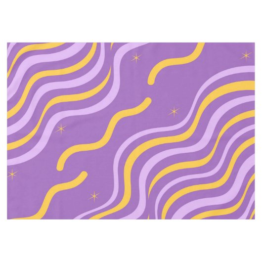 Groovy Wavy Stripe Paarse Gele Abstracte Lente Tafelkleed (Voorkant (Horizontaal))