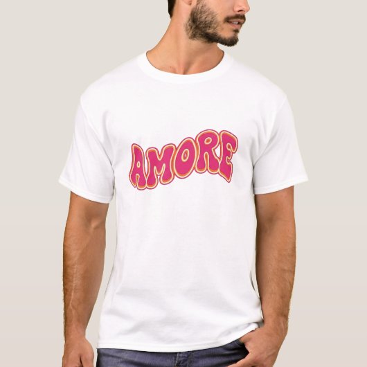 Groovy Wavy Text AMORE Retro 70s Valentine  T-shirt (Voorkant)