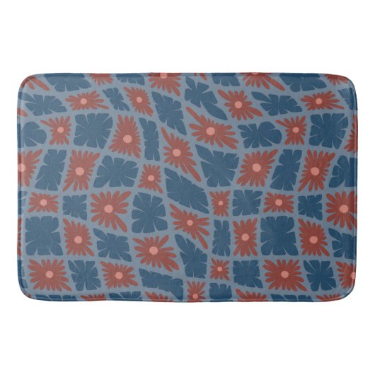 Groovy Wavy Trippy 60s Bloem Controles Blauw Rood Badmat (Voorkant)