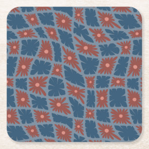 Groovy Wavy Trippy 60s Bloem Controles Blauw Rood Kartonnen Onderzetters