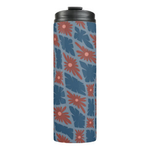 Groovy Wavy Trippy 60s Bloem Controles Blauw Rood Thermosbeker