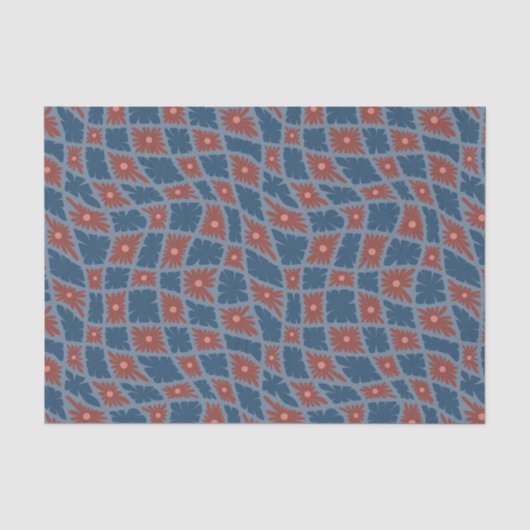 Groovy Wavy Trippy 60s Bloem Controles Blauw Rood Tissuepapier (Voorkant)