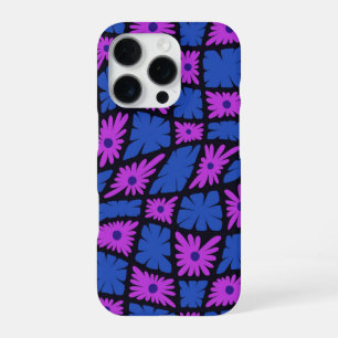Groovy Wavy Trippy 60s Bloem Controles Blauw Roze iPhone 16 Pro Hoesje