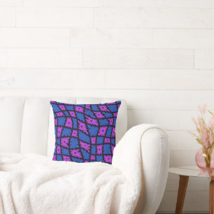 Groovy Wavy Trippy 60s Bloem Controles Blauw Roze Kussen