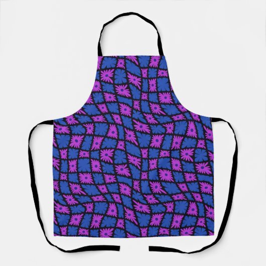 Groovy Wavy Trippy 60s Bloem Controles Blauw Roze Schort (Voorkant)