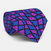 Groovy Wavy Trippy 60s Bloem Controles Blauw Roze Stropdas (Opgerold)