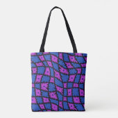 Groovy Wavy Trippy 60s Bloem Controles Blauw Roze Tote Bag (Achterkant)
