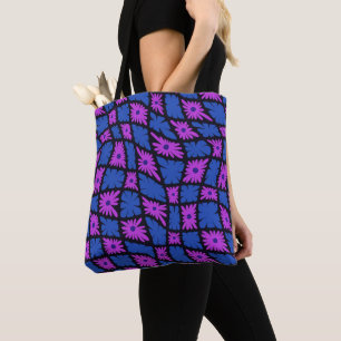 Groovy Wavy Trippy 60s Bloem Controles Blauw Roze Tote Bag