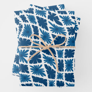 Groovy Wavy Trippy 60s Bloem Controles Blues Inpakpapier Vel