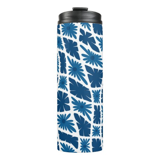 Groovy Wavy Trippy 60s Bloem Controles Blues Thermosbeker (Voorkant)