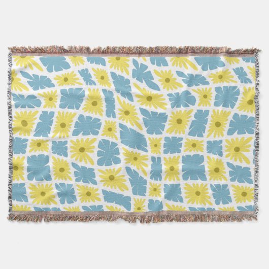 Groovy Wavy Trippy 60s Bloem Controles Geel Blauw Deken (Voorkant)