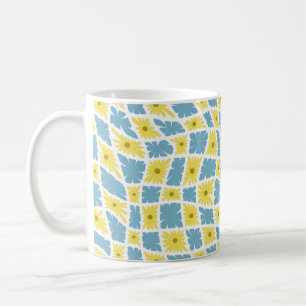 Groovy Wavy Trippy 60s Bloem Controles Geel Blauw Koffiemok