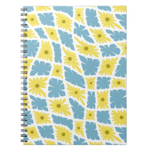 Groovy Wavy Trippy 60s Bloem Controles Geel Blauw Notitieboek