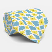 Groovy Wavy Trippy 60s Bloem Controles Geel Blauw Stropdas (Opgerold)