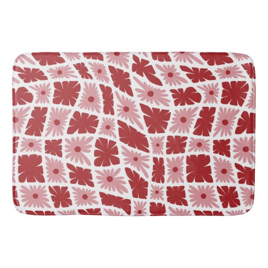 Groovy Wavy Trippy 60s Bloem Controles Rood Roze Badmat (Voorkant)