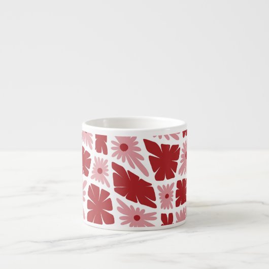 Groovy Wavy Trippy 60s Bloem Controles Rood Roze Espresso Kop (Voorkant)