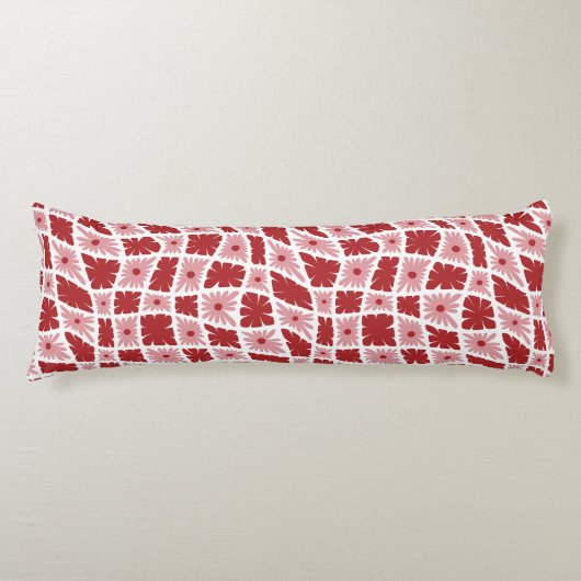 Groovy Wavy Trippy 60s Bloem Controles Rood Roze Lichaamskussen (Voorkant)