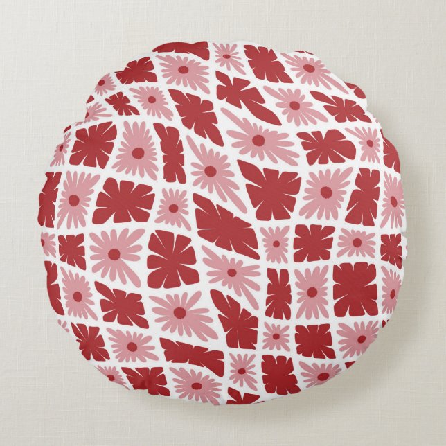 Groovy Wavy Trippy 60s Bloem Controles Rood Roze Rond Kussen (Voorkant)