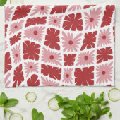 Groovy Wavy Trippy 60s Bloem Controles Rood Roze Theedoek (Gevouwen)