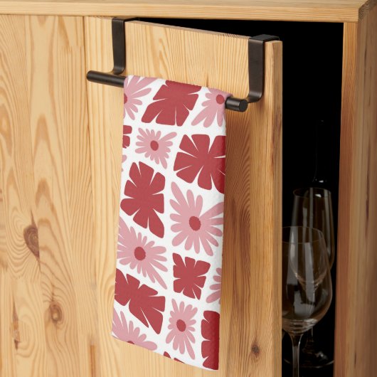 Groovy Wavy Trippy 60s Bloem Controles Rood Roze Theedoek (Derde Gevouwen)