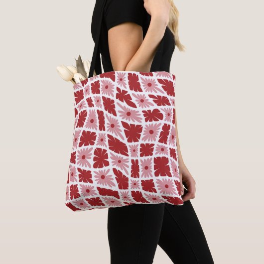 Groovy Wavy Trippy 60s Bloem Controles Rood Roze Tote Bag (Dichtbij)