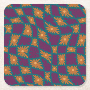 Groovy Wavy Trippy 60s Flower Controls Sinaasappel Kartonnen Onderzetters