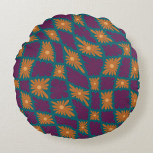 Groovy Wavy Trippy 60s Flower Controls Sinaasappel Rond Kussen