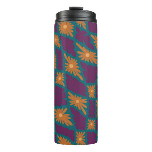 Groovy Wavy Trippy 60s Flower Controls Sinaasappel Thermosbeker