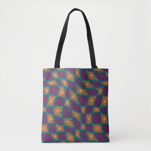 Groovy Wavy Trippy 60s Flower Controls Sinaasappel Tote Bag (Voorkant)