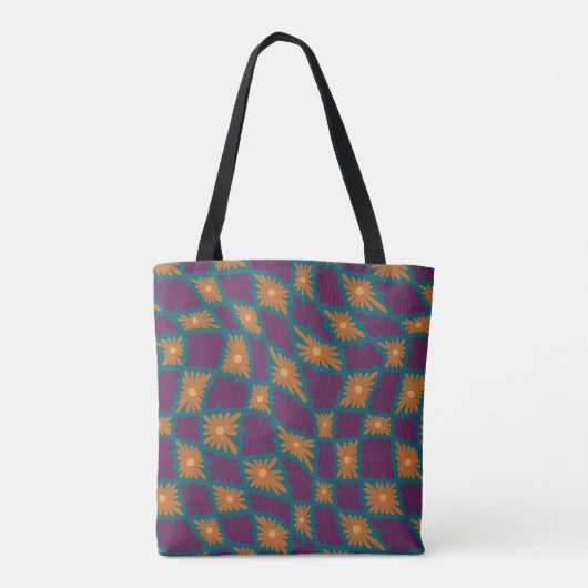 Groovy Wavy Trippy 60s Flower Controls Sinaasappel Tote Bag (Achterkant)