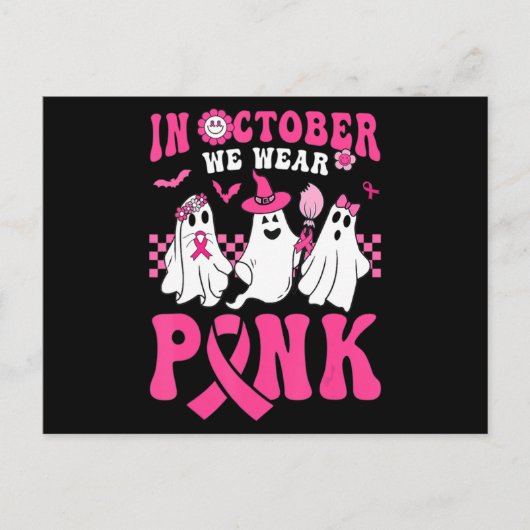 Groovy Wear Pink Breast Cancer Warrior Ghost Hallo Briefkaart (Voorkant)