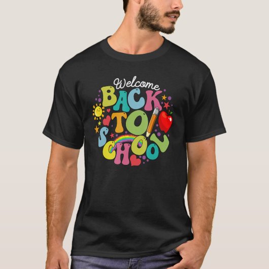 Groovy Welcome Back To School Rainbow Pencil Teach T-shirt (Voorkant)