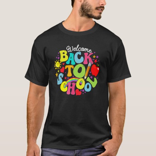 Groovy Welcome Back To School Rainbow Pencil Teach T-shirt (Voorkant)
